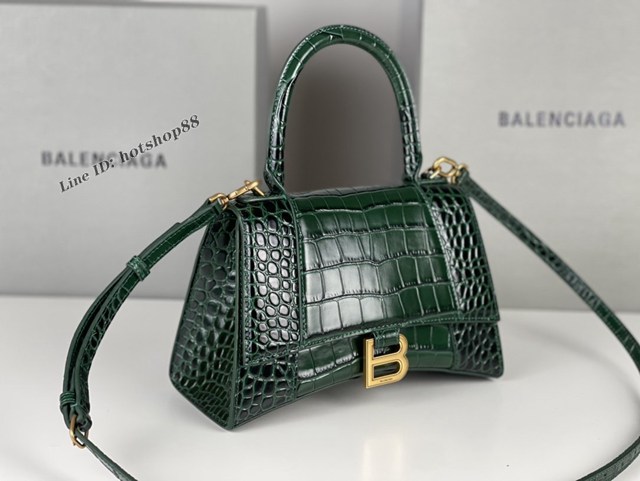 Balenciaga專櫃新款升級版墨綠色鱷魚紋手提包肩背女包 巴黎世家原廠皮版本XS號沙漏包 fyj1361